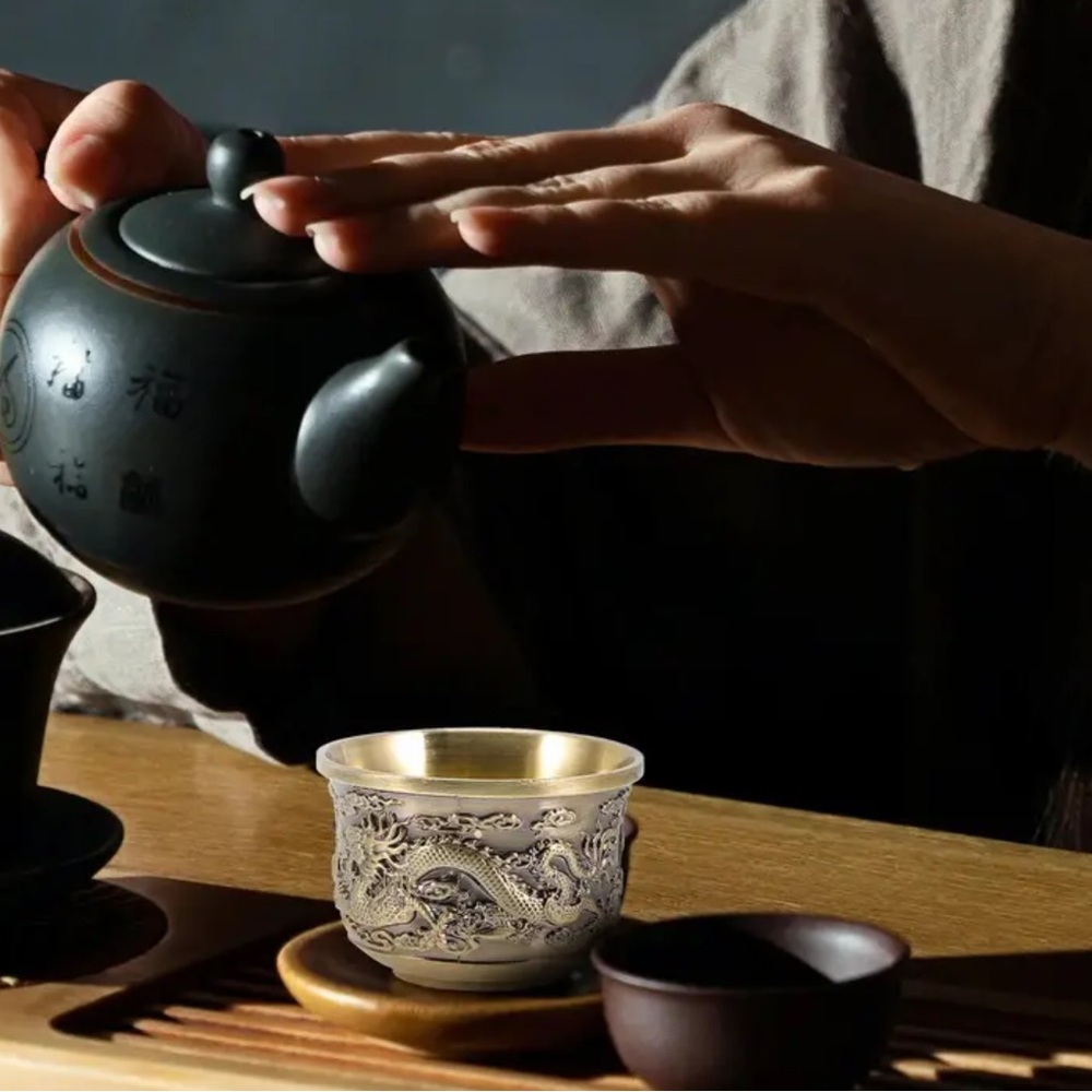 Sacred dragon brass teacup - Picture 8 of 9